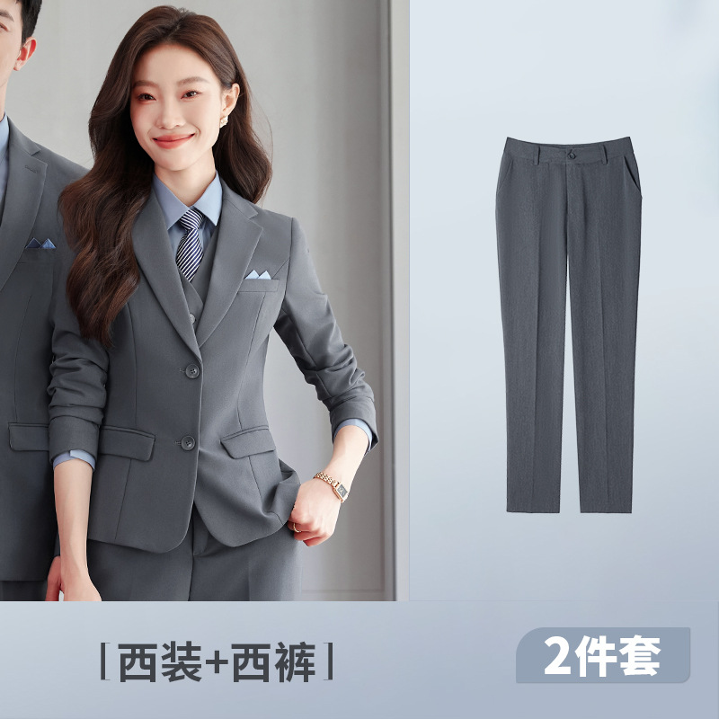 여성용 회색 더블 버튼 슈트 + 바지