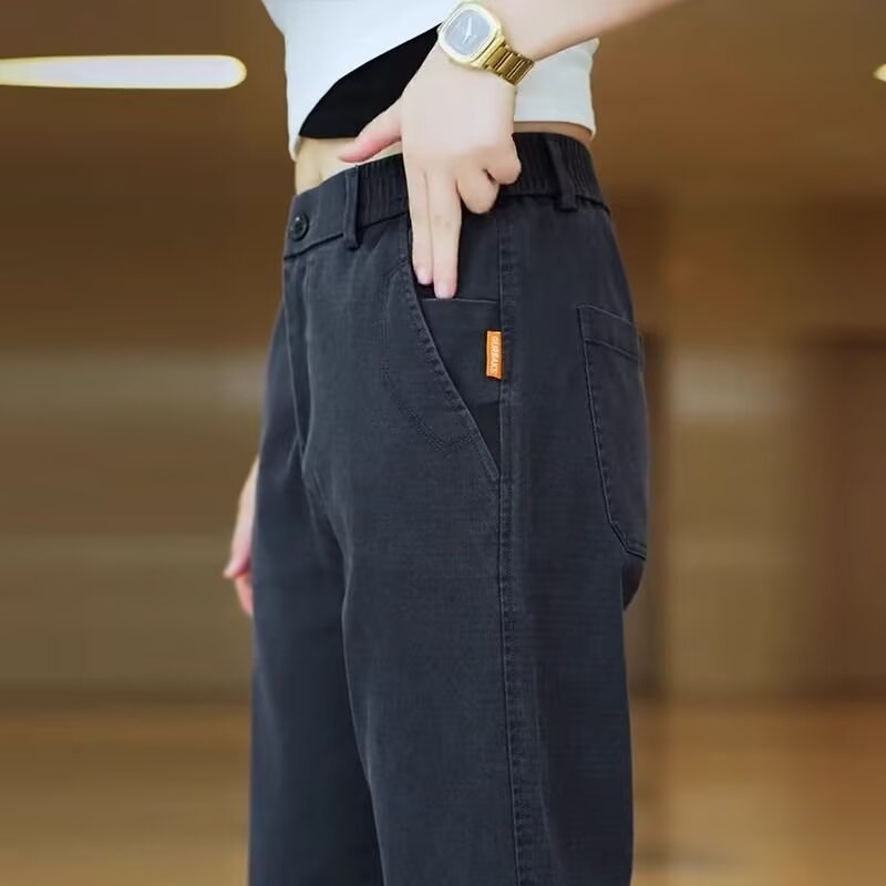 Elastic Waist Casual Pants Men's Spring & Fall Loose Straight Wide-Leg Pants Men's Lyocell Dad Business Pants