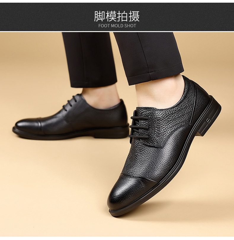 Giày da nam da bò thật mũi tròn kiểu Derby cổ thấp gót thấp, giày công sở đi làm — DT9608 màu đen chi tiết 11