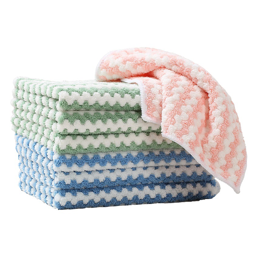Grueso trapo catiónico coral terciopelo jacquard onda trapo absorbente cocina paño de limpieza plato paño toalla