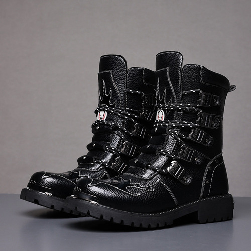 Men's boots for autumn and winter middle-height riding boots, long boots, working boots, men's big-head leather boots, thick sole, large size, long Martin boots, fashionable