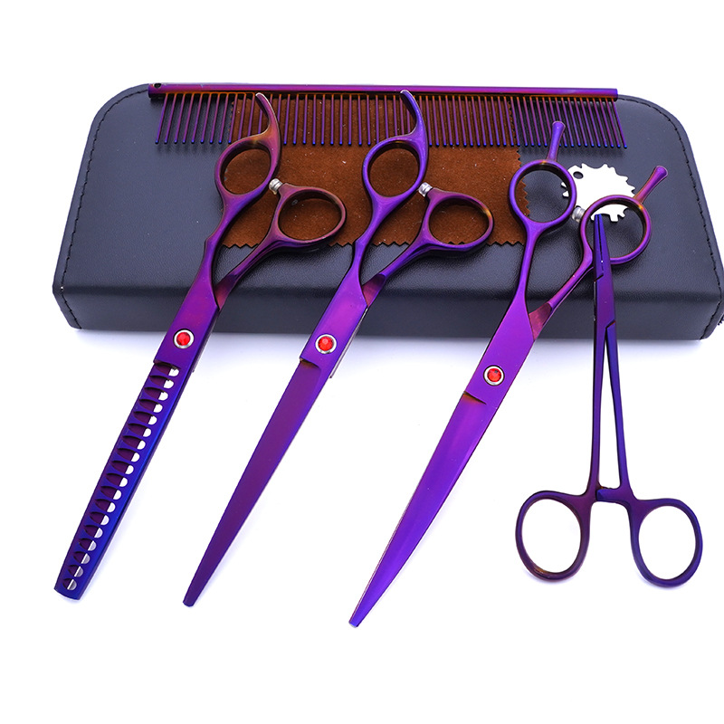 Directo de fábrica de acero inoxidable de 7 pulgadas para mascotas tijeras de belleza profesional de corte de pelo de perro tijeras curvas Teddy adelgazamiento tijeras traje