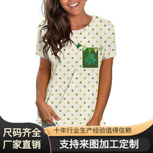 圣帕特里克欧美新款女装数码印花T恤夏季三叶草宽松休闲圆领短袖