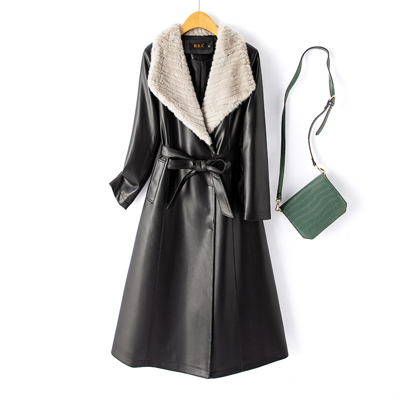 Cross-Border Export 2025 New Women's Fashion Elegant Mink Fur Lapel Goatskin down Jacket Lace-Up Coat