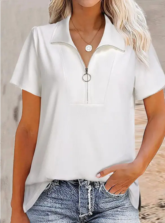 2023 Amazon Aliexpress European and American Cross-Border Spring and Summer Hot-Selling Casual Pure Color Short-Sleeved Polo Collar T-Shirt Fashion