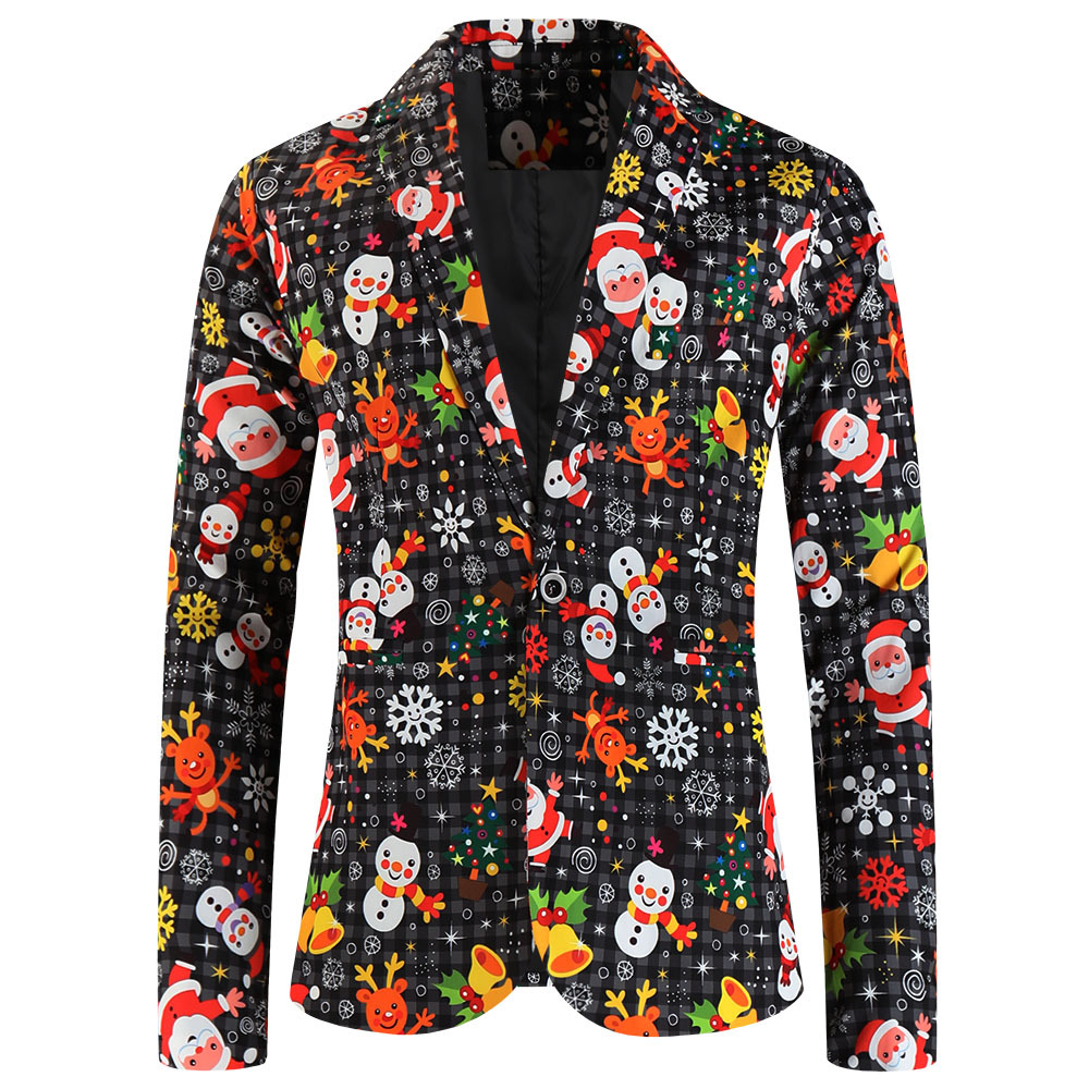 Men's Suit Jacket Christmas Print Single Blazer For Men_voghion.com