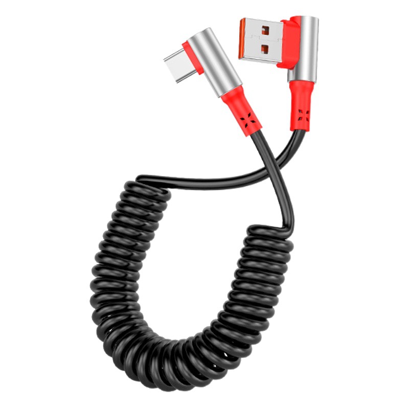Doble codo resorte telescópico cable de datos 6A carga rápida USB solo codo Honda teléfono móvil cable de carga coche Universal