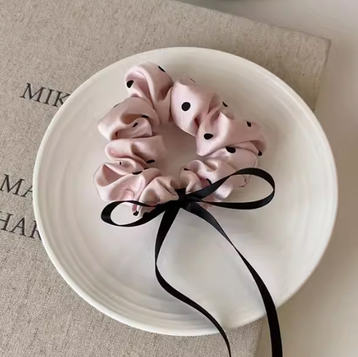 ピンクの波の点のサテンの大腸の髪の輪の蝶結びのリボンの髪の縄の超仙のバレエの風の縄の皮の筋の女性の髪のアクセサリー|undefined