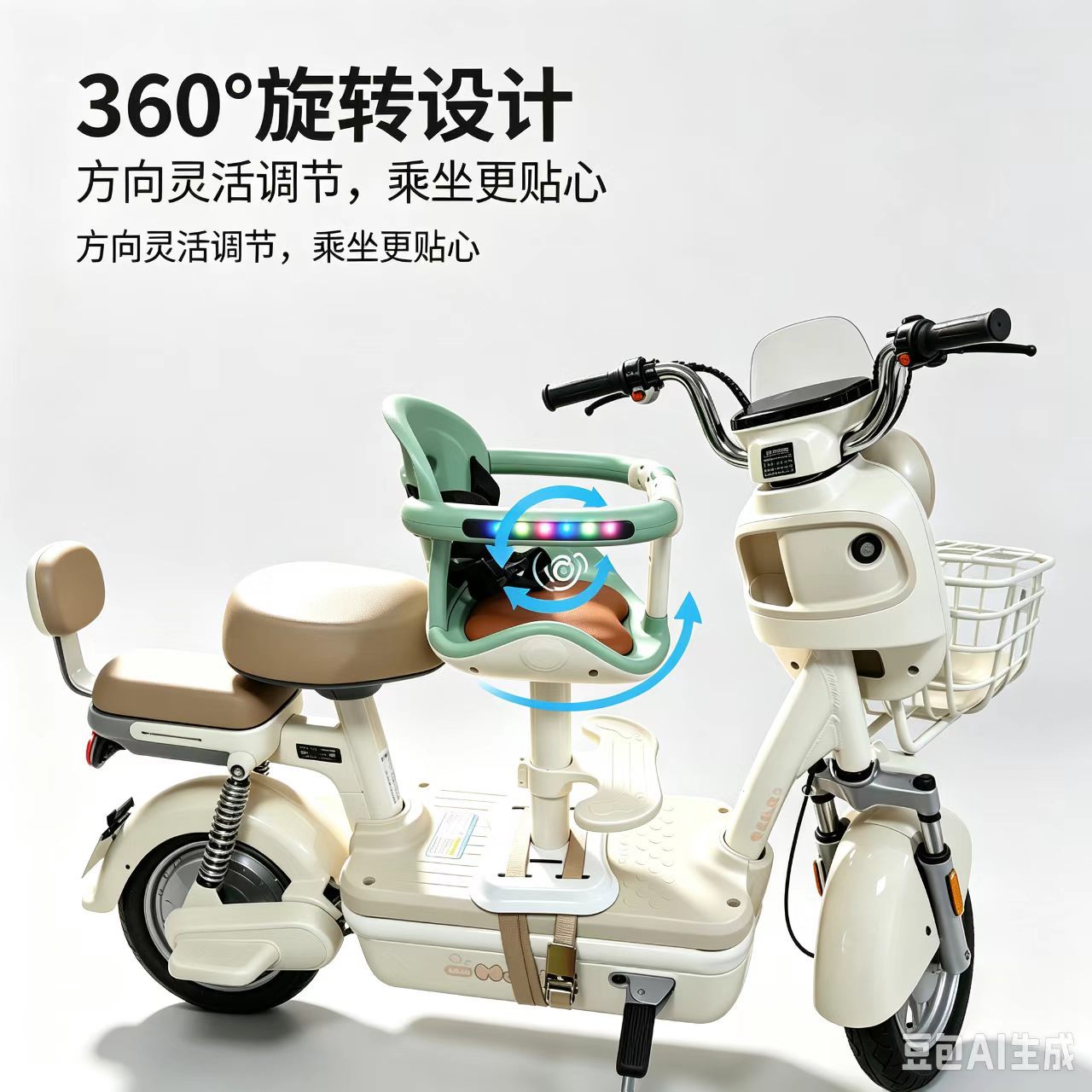 Front-mounted shock-absorbing child seat for electric vehicles, universal safety seat for electric motorcycles, electric tricycles, and battery-powered vehicles