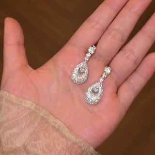 法式简约锆石几何水滴吊坠耳钉简约百搭精致耳环轻奢高级感耳饰女