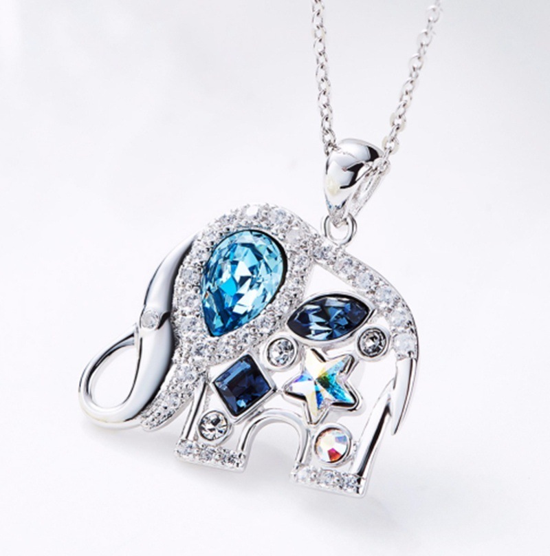 Collana con elefante Collana con ciondolo semplice moda animale in pietra blu_voghion.com