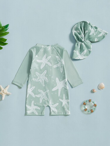 Toddler Boys' Sporty Starfish Print UV Protection Rash Guard