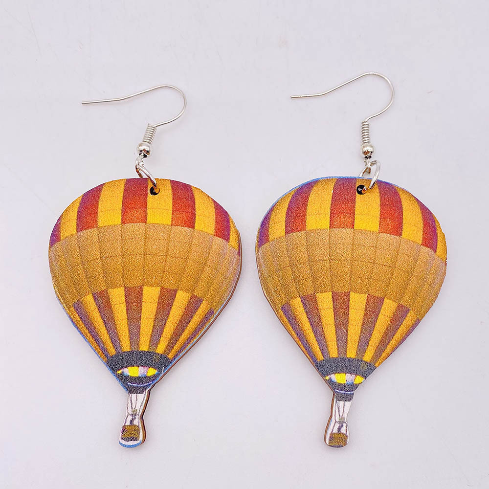 Daily Occasion Wood Material 1 Pair Fashion Hot Air Balloon Wood Patchwork Women's Drop Earrings