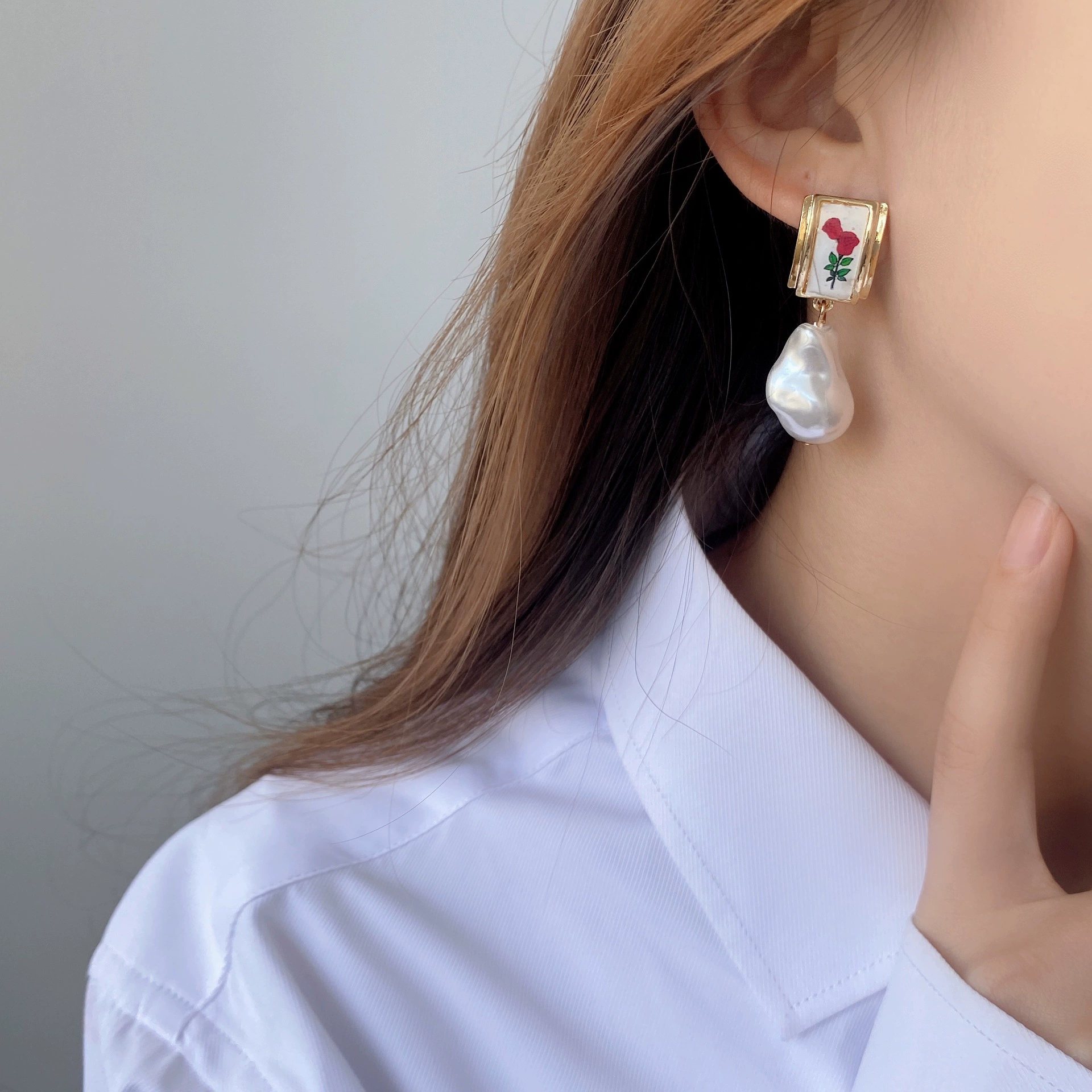 Retro earrings from pearl, French retro style