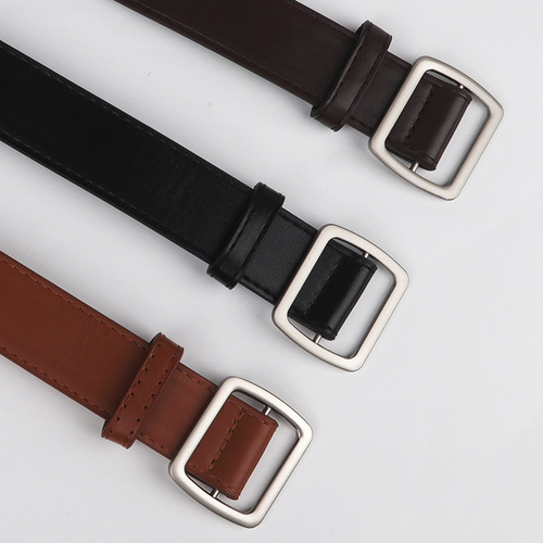 New style non-hole square buckle belt wholesale simple and versatile fashionable soft small belt decorative jeans with trendy