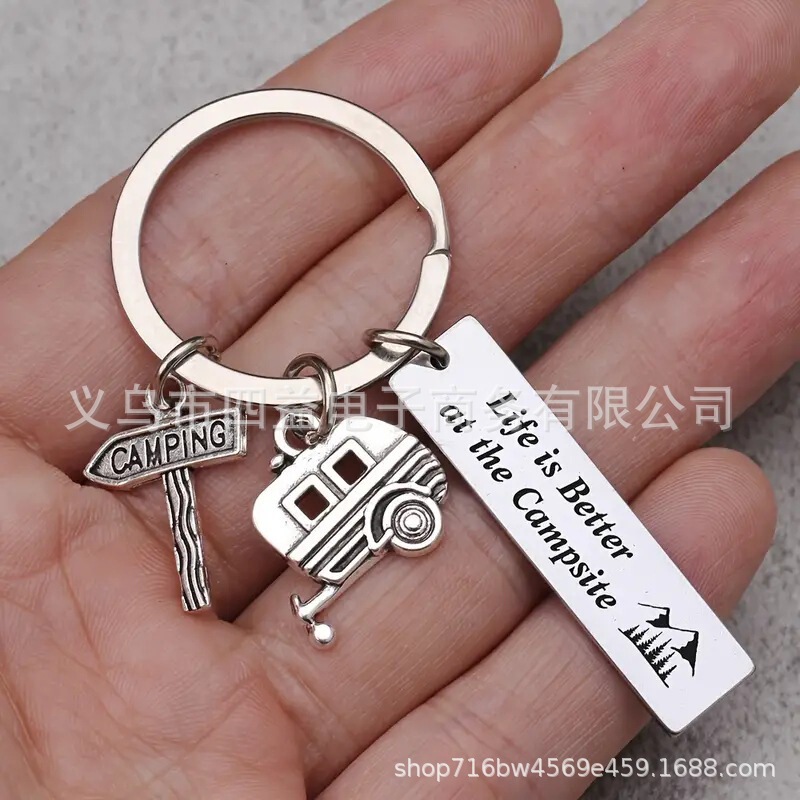 Cross border temu hot sale stainless steel keychain camping RV and outdoor lovers gift