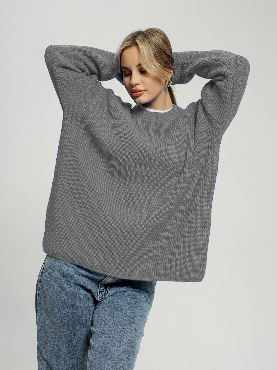 Women's Knitted Pullover Round Neck Loose Long Sleeve Sweater_voghion.com