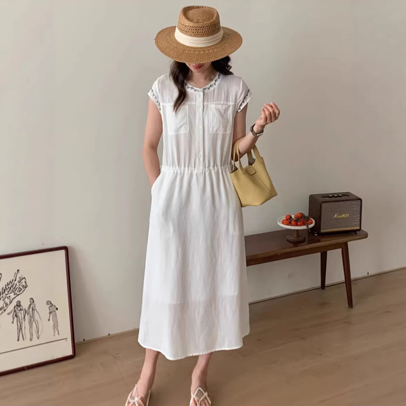 Tencel Linen Embroidered Dress for Women 2026 New Summer Korean Style Slimming and Age-Reducing Mid-Length Dress for Women Tencel Linen Embroidered Dress for Women 2026 New Summer Korean Style Slimming and Age-Reducing Mid-Length Dress for Women