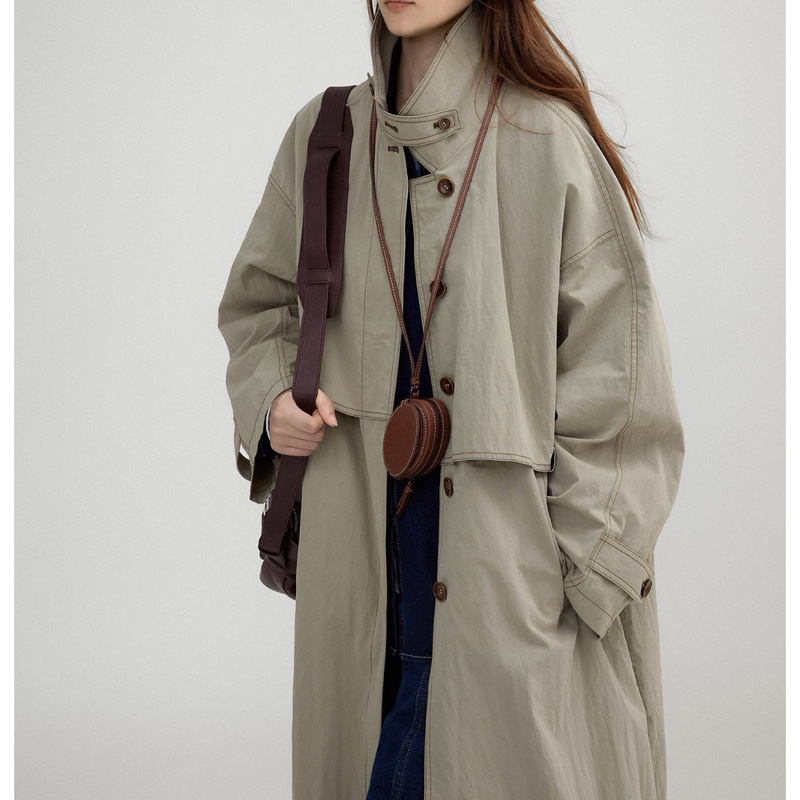 Sherlock Manuscript' Retro vintage Vertical Collar Paper Sense Washed Profile Long Autumn Coat Coat Women