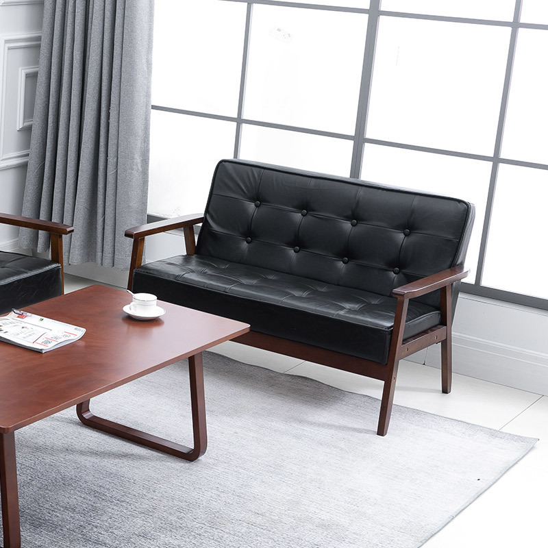 Madera sólida nórdica moderna y simple sofá de cuero para tres personas sala de estar sofá doble tipo pequeño