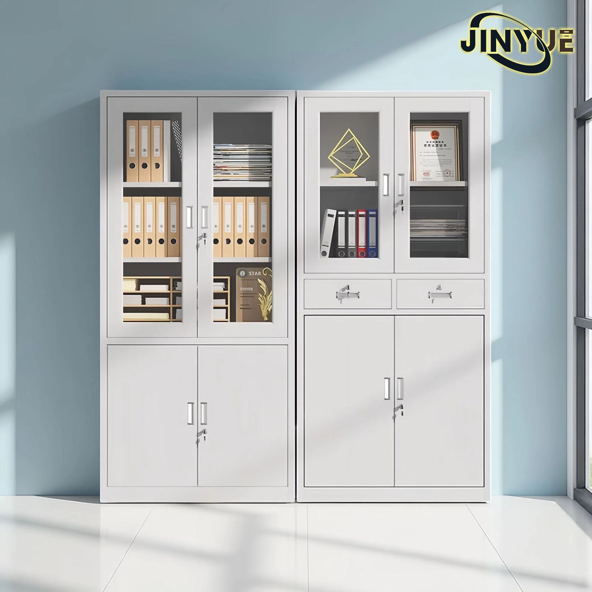 玻璃文件柜办公室财务资料档案柜收纳柜抽屉矮柜可调节层板凭证柜