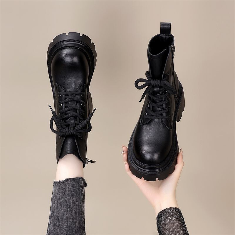 British Style Martin Boots for Women 2025 Autumn and Winter New Thick-Soled Height-Increasing Petite Plush Thick Versatile Ankle Boots