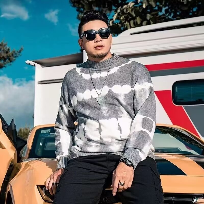 Men's Casual Knit Sweater Oversized Long Sleeve Grey Pullover_voghion.com