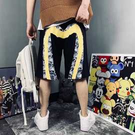 一件代发 2024夏季新款潮牌福神纯色大M印花休闲毛圈短裤男女同款