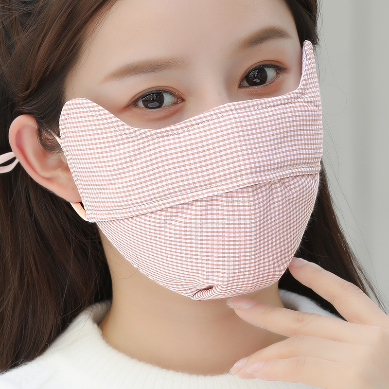 Autumn and winter warm masks for women all match pure cotton windproof and dustproof eye protection Angle lattice thin face fashion masks comfortable