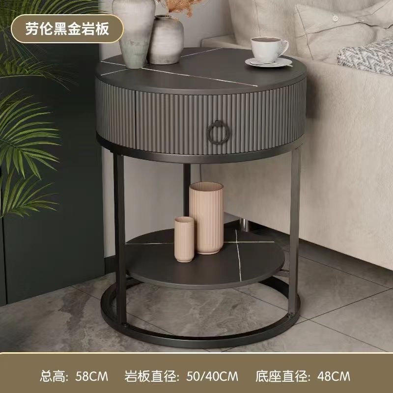 Home Modern Light Luxury Round Slab Drawer Small Coffee Table Living Room Sofa Creative Side Table Side Cabinet Internet-Famous Bedside Side Table