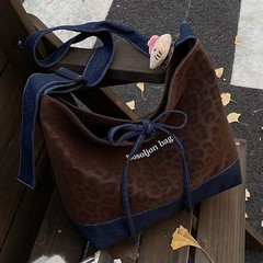跨境麂皮绒豹纹托特包女2025秋冬新款时尚洋气大容量单肩斜挎包