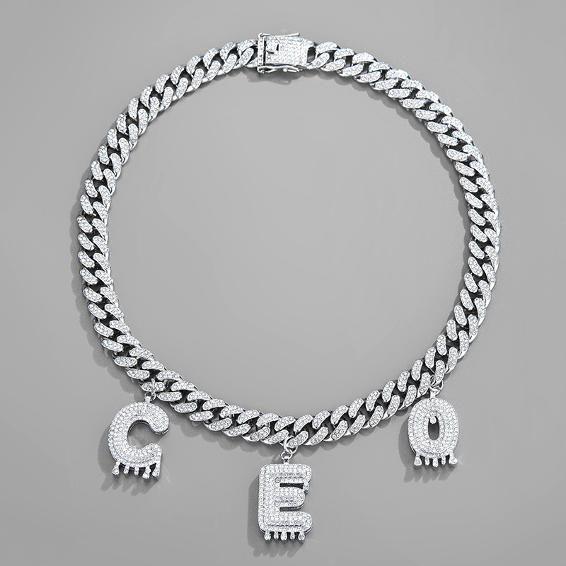 Collana con lettera in diamante personalizzata stile hip hop_voghion.com