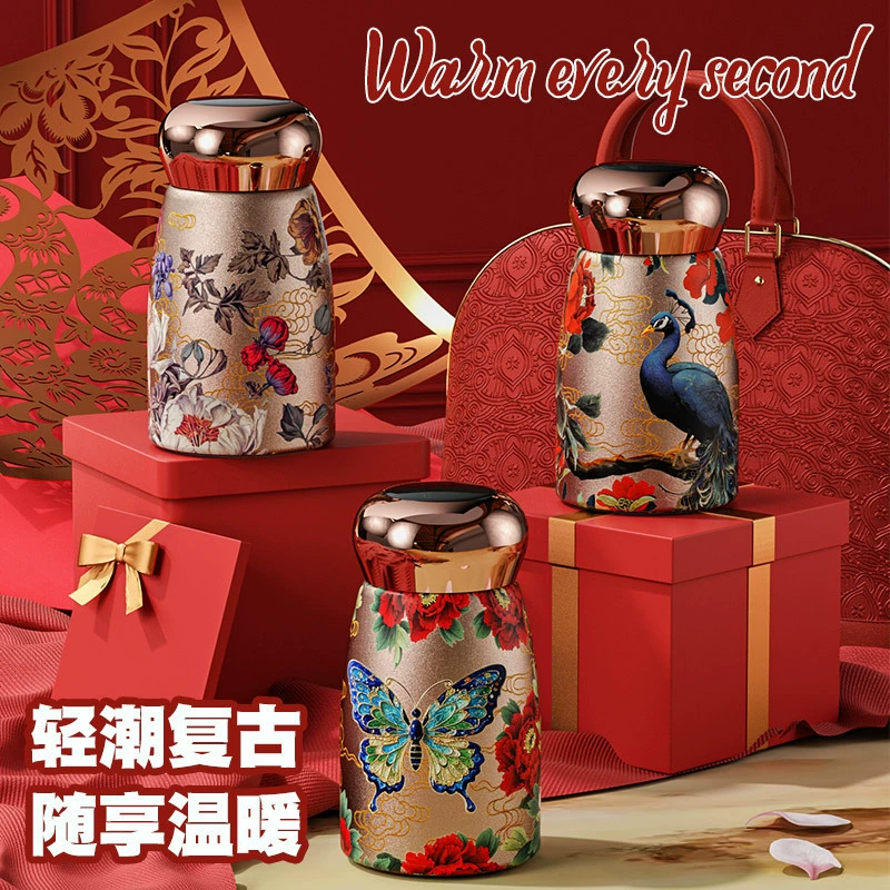 Новый национальный стиль ретро легкая роскошная термостатическая чашка высокого цвета женская водяная чашка пищевая нержавеющая сталь чашка с бесплатной доставкой