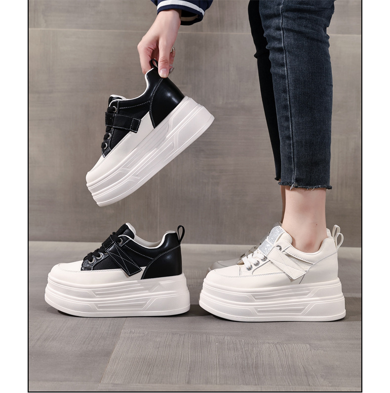 Giày sneaker nữ đế dày tăng chiều cao 9,5 cm, dây Velcro trắng phong cách thể thao — màu be chi tiết 17
