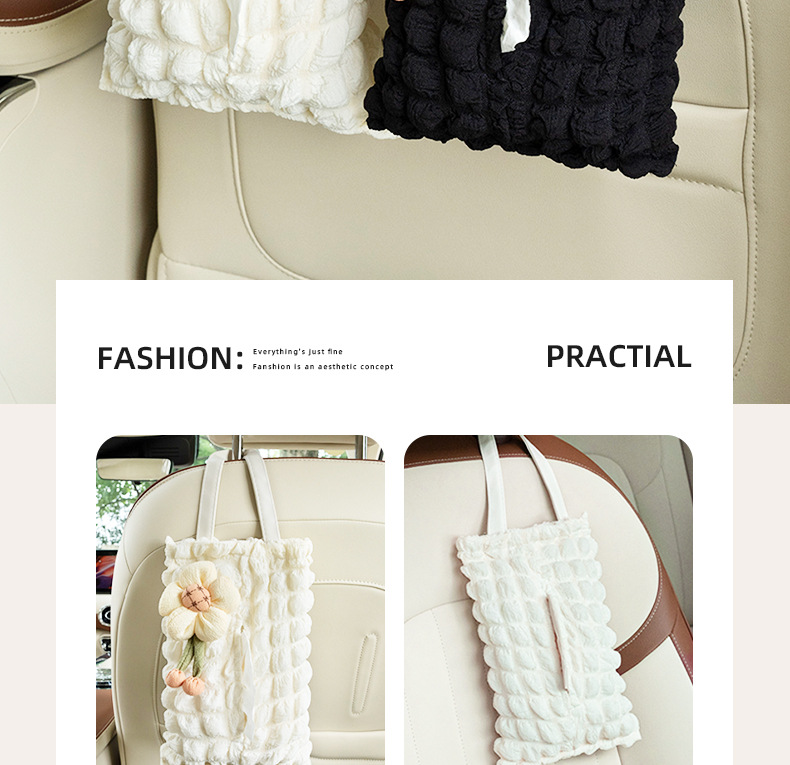 Car tissue box cute puff grid car chair back hanging tissue box creative sunflower car tissue box