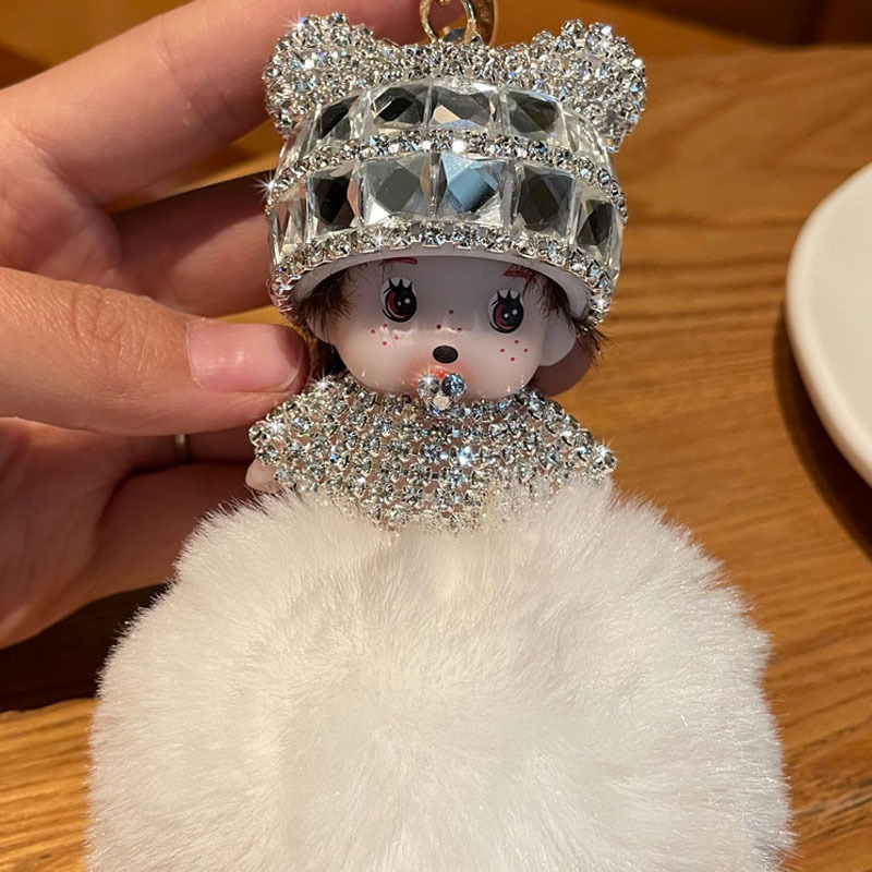 Corea del Sur creativo lindo diamante incrustado lindo Qiqi Bola de piel muñeca llavero mujer de dibujos animados par coche bolsa colgante
