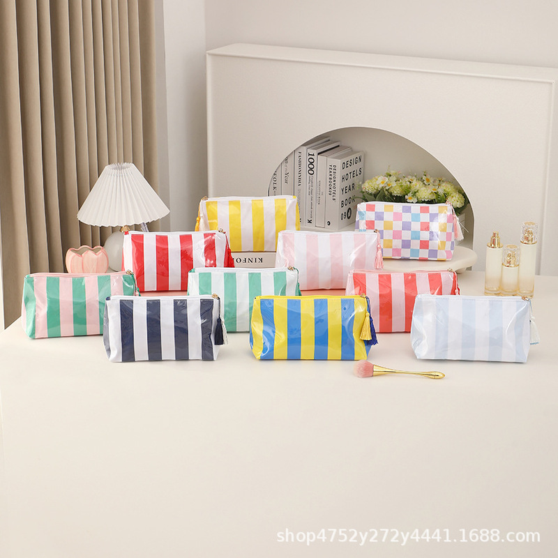 Cross-Border Etsy New Pvc Striped Cosmetic Bag Large Capacity Beach Travel Toiletry Set Transparent Storage Bag