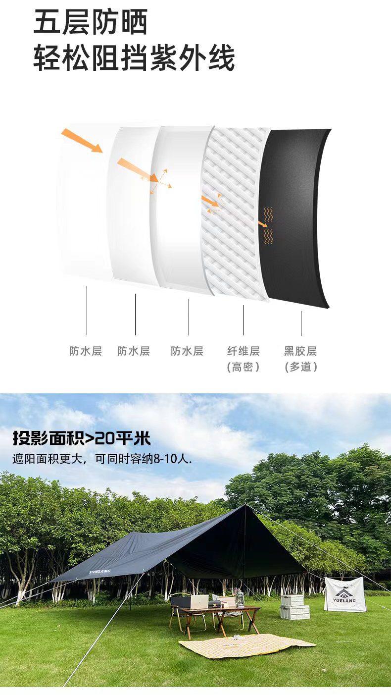 300D vinyl Oxford (plied cloth) square canopy (full shading) coated with vinyl waterproof sunscreen