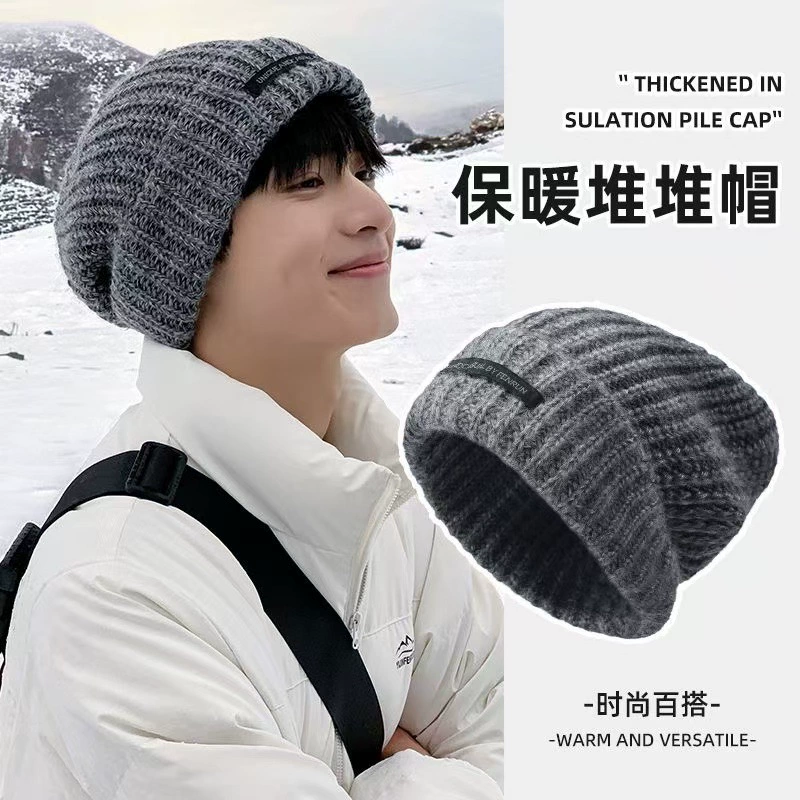 Осенние и зимние теплые шапки, вязаные шапки с ворсом большого окружности головы, универсальные шерстяные шапки, зимние теплые холодные шапки с защитой ушей
