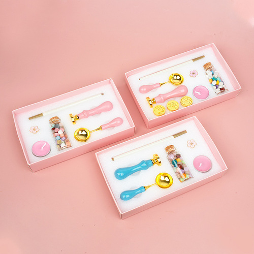 Fire paint seal set wholesale wax grain spoon hand account invitation envelope gift box seal wooden handle beeswax seal