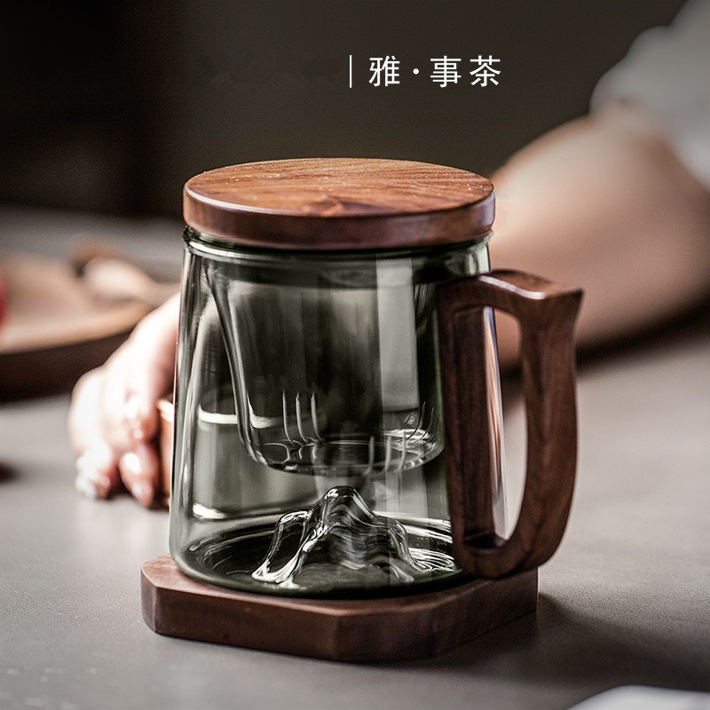 filter Tea cup With cover glass capacity Water cup Office Tea separate glass goods in stock
