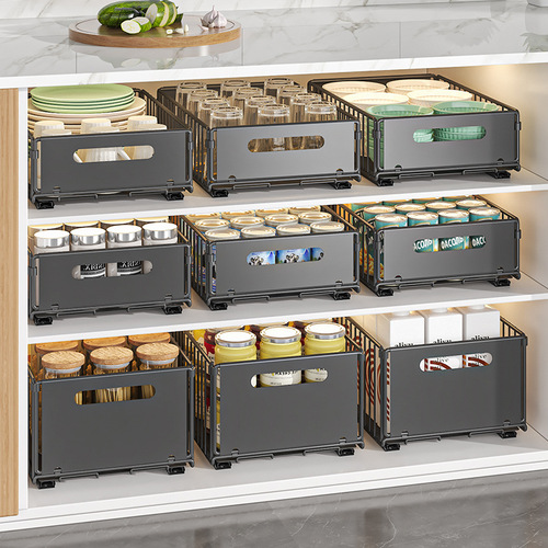 Kitchen shelves, household seasoning arranging shelves, bathroom, deep cabinet storage, cabinet, pull-out basket, pull-out storage box