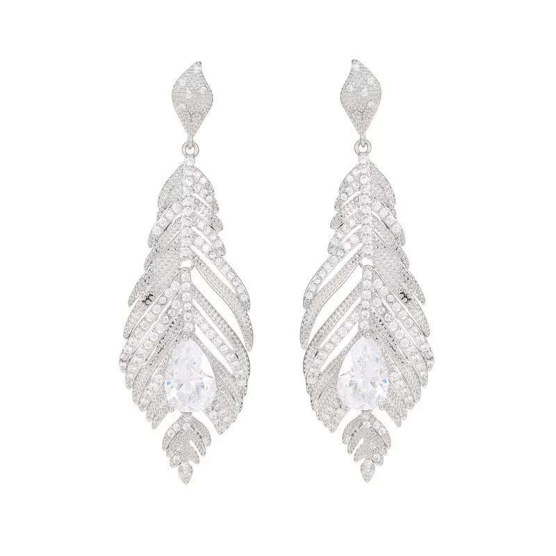 Серебряная игла, изящные серьги, цирконий, длинное вставка камня, образец серебро 925, элитный, оптом