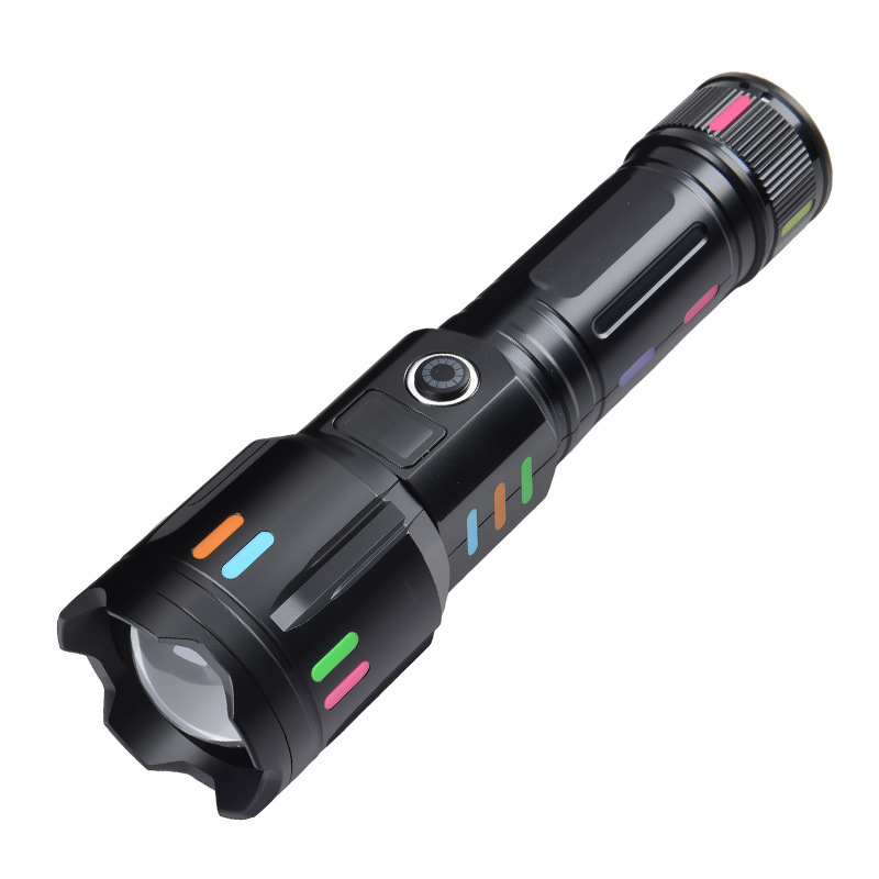 Type-C 充電式ハイライトズーム多機能懐中電灯リチウム電池長寿命蛍光ストリップデジタル表示ホワイトレーザー懐中電灯|undefined