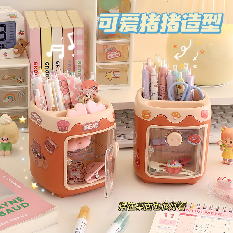 Lindo cerdo de dibujos animados titular de la pluma de gran capacidad de clasificación de almacenamiento compartimiento estudiante pluma caja de Oficina titular de la pluma al por mayor