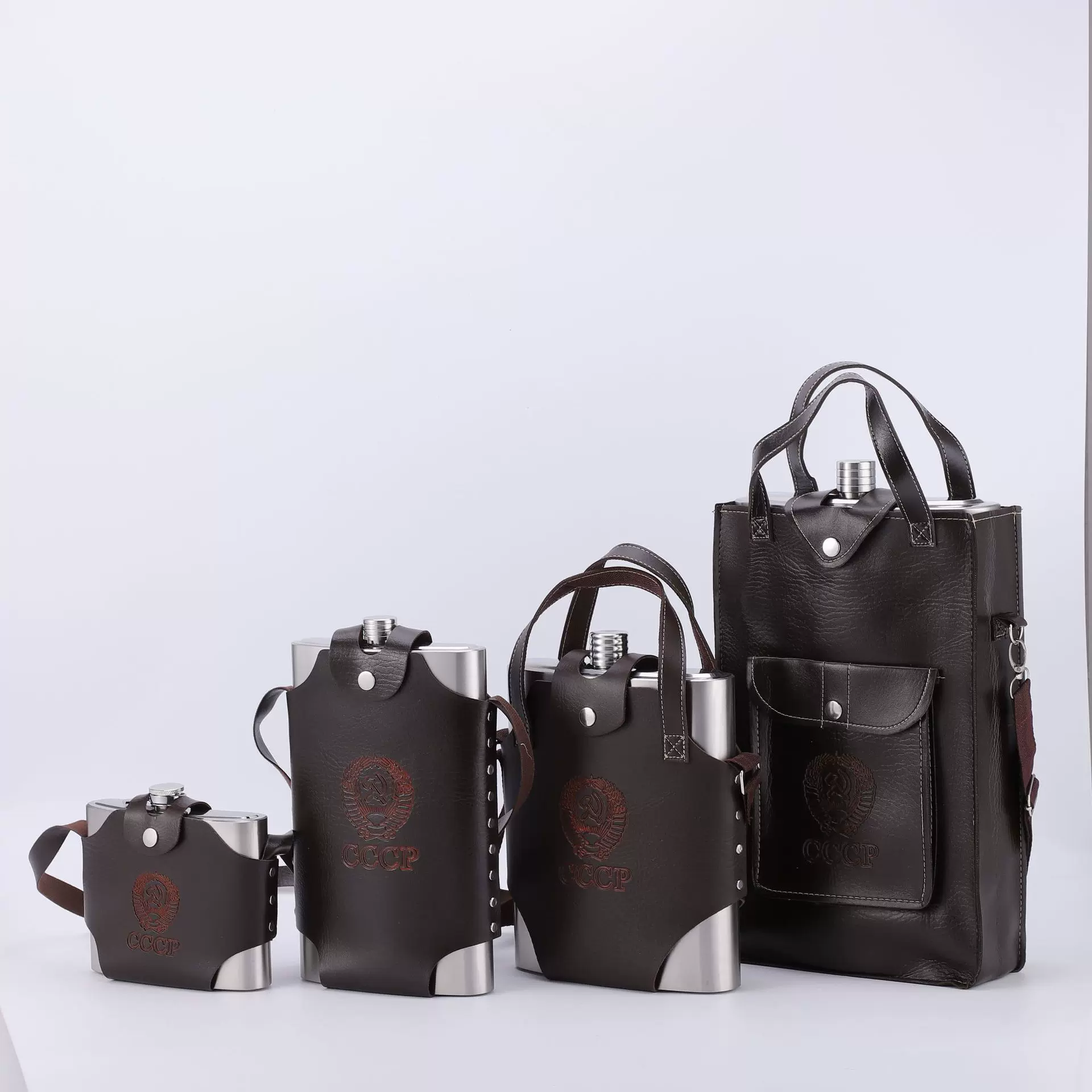 俄罗斯金属不锈钢随身酒壶便携式大容量酒壶皮套酒壶酒具厂家批发