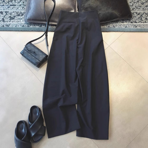Japanese worsted ~ black high waist cocoon vertical cut banana trousers female 2024 early spring design pants