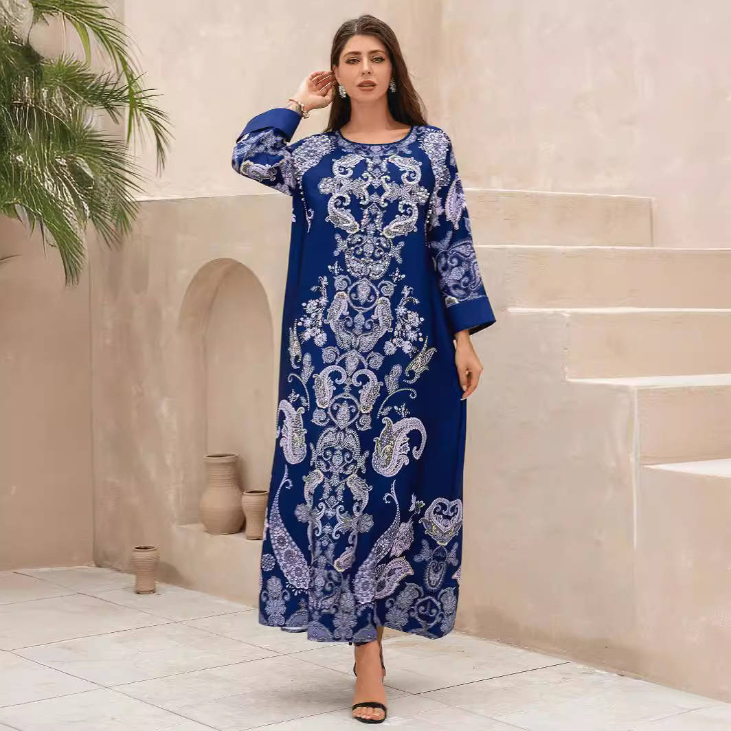 ZD009 Cross-border trade women's long robe with rhinestone print party evening dress, plus size dress