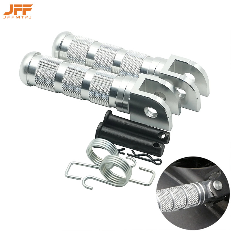 Cnc Aluminum Alloy Motorcycle Footrests, Universal Folding Modified Footpegs with Spring Mounting Accessories