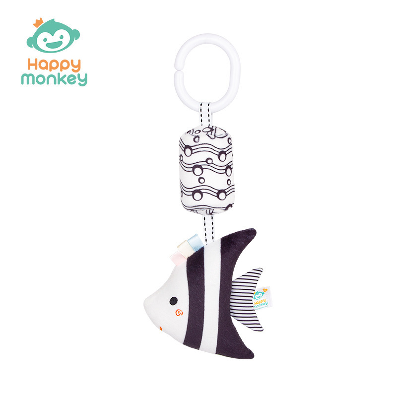 Juguete colgante para cuna Happymonkey, en blanco y negro, para recién nacidos, con campanas de viento, estimulación visual, juguete educativo temprano para bebés.